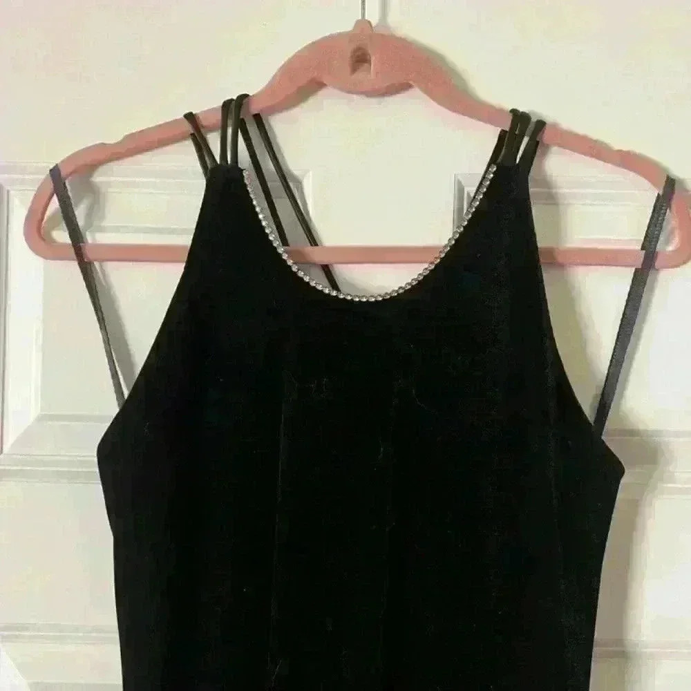 Vintage Onyx Nite Black Velvet Rhinestone Cocktail Evening Dress - Picture 2 of 11